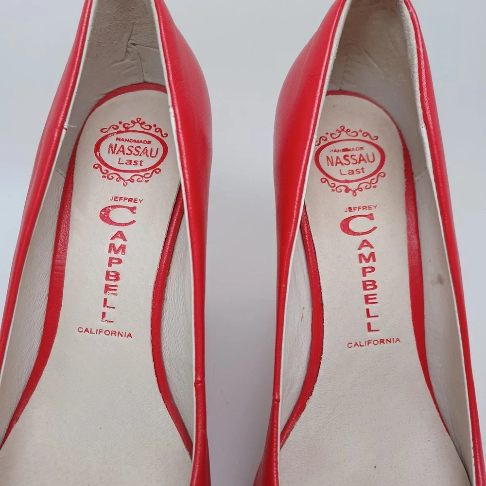 Jeffrey Campbell Nassau Last Red Leather Beige Suede Wedge Pumps Womens 7M